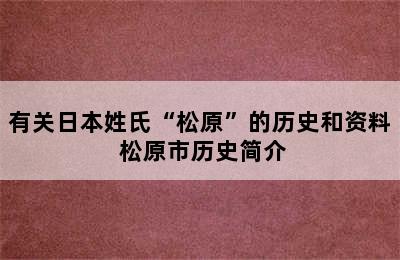 有关日本姓氏“松原”的历史和资料 松原市历史简介